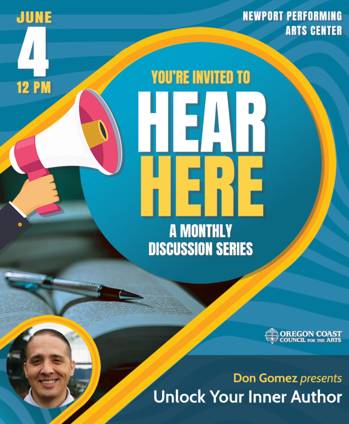 Poster for Hear Here event on June 4, 2026 at Newport Performing Arts Center featuring photograph of Don Gomez.