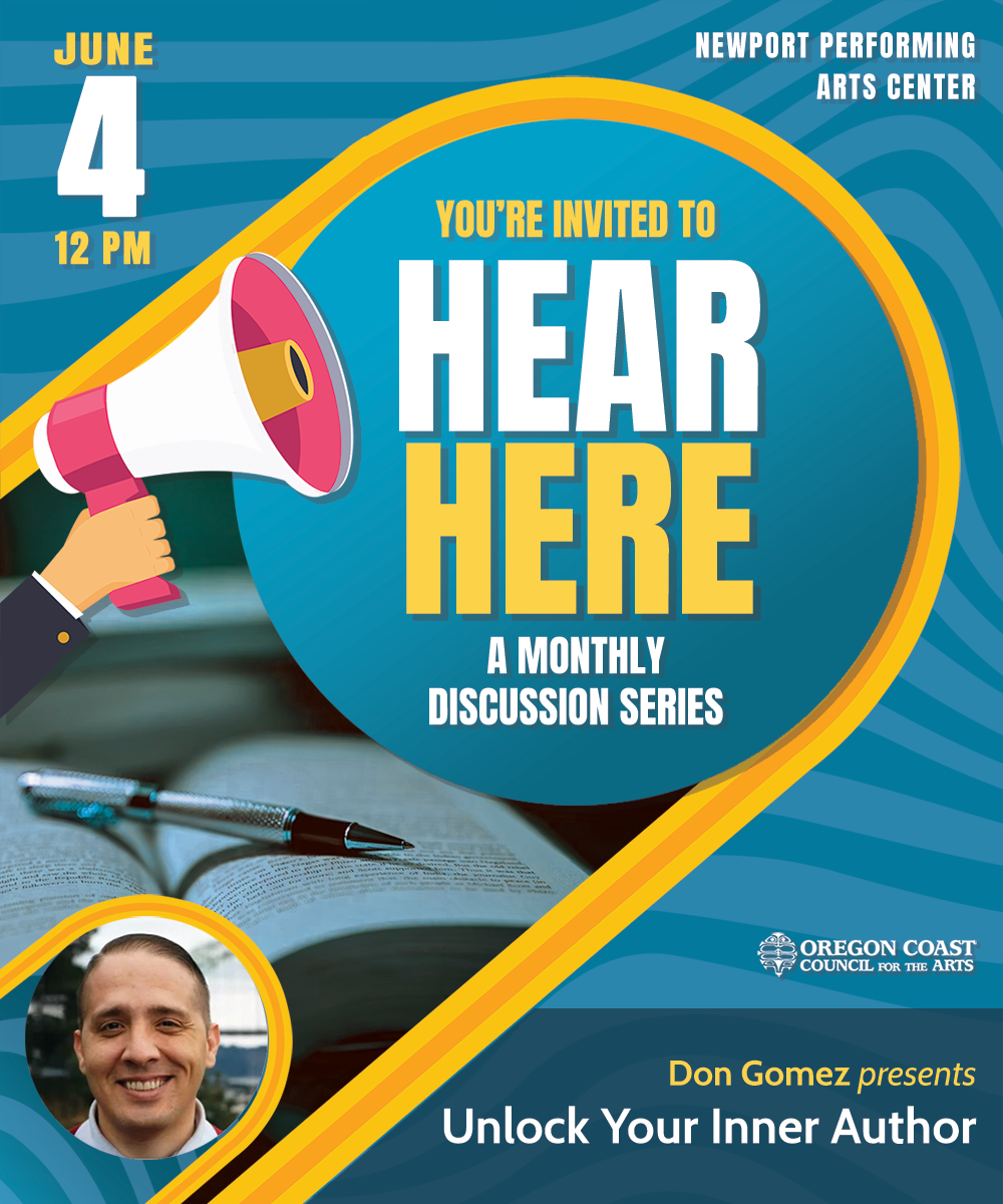 Poster for Hear Here event on June 4, 2026 at Newport Performing Arts Center featuring photograph of Don Gomez.