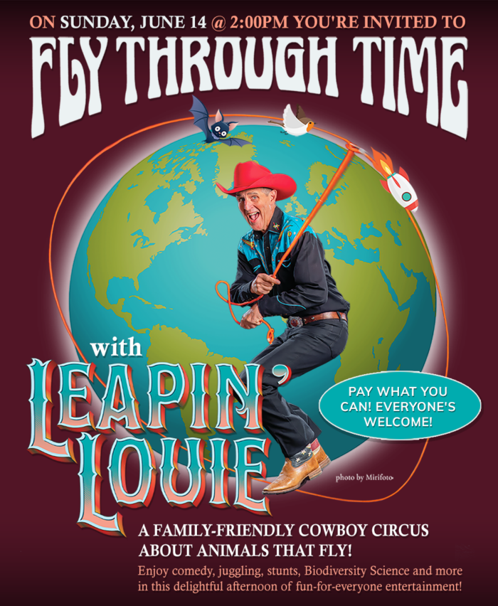 Poster for Fly Through Time wiht Leapin' Louie - Live at Newport Performing Arts Center on June 14, 2026