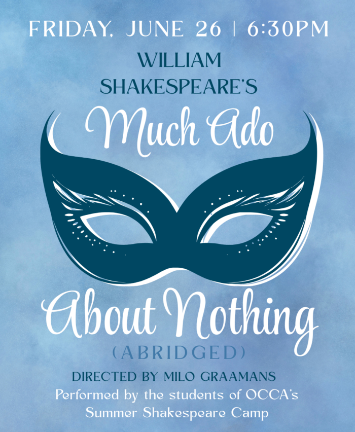 Poster for performance of William Shakspeare's Much Ado About Nothing - Live on stage at Newport Performing Arts Center June 26, 2026