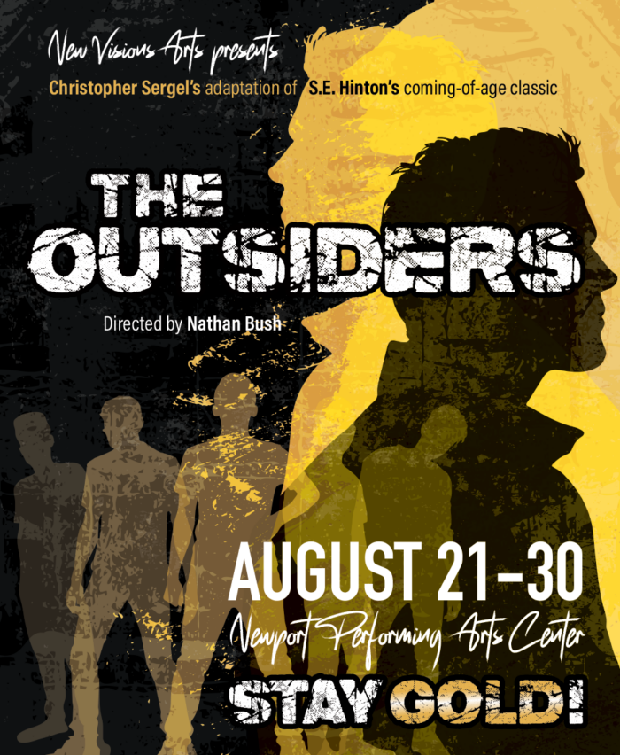 Poster for The Outsiders stage play presented by New Visions Arts, directed by Nathan Bush.